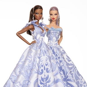 Robe bleu ciel en brocart pour Rimdoll, poupée mannequin 12 pouces même taille