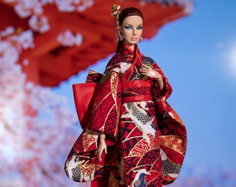Kimono dress for fashion royalty , Poppy Parker, Silkstone Barbie, fr2 , 12'' Fashion Doll