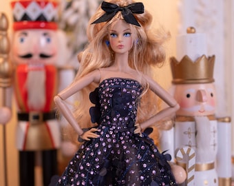 Black blue crytal dress for fashion royalty , Poppy Parker, Silkstone Barbie, fr2 , 12'' Fashion Doll