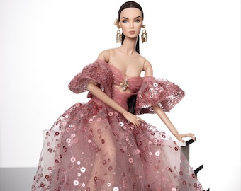 pink sequin mesh dress Rimdoll and  12" fashion doll same size