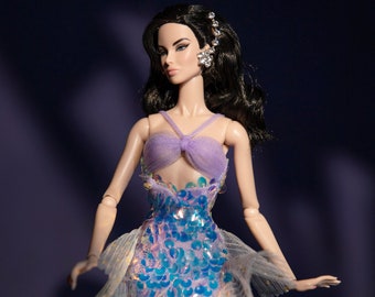 violet mermaid Dress for fashion royalty , poppy parker , barbie silkstone , fashion doll 12  same size