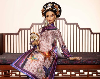 cheongsam and head accessories  for Rimdoll and 12'' Fashion Doll same size