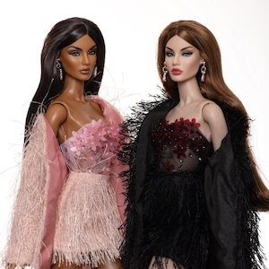 Rimdoll Outfit: Fur Coat, Skirt & Sequin Swimsuit - 12&quot; Fashion Doll