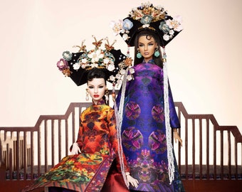 cheongsam and head accessories for Rimdoll and 12'' Fashion Doll same size