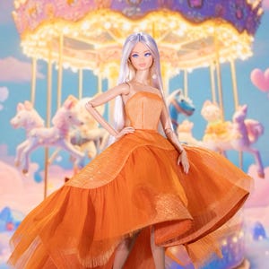 Tangerine Carousel-jurk voor Rimdoll en 12&#39;&#39; Fashion Doll dezelfde maat