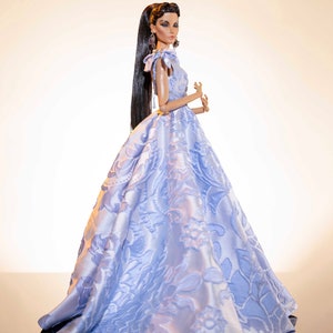 sky blue brocade dress for fashion royalty , Poppy Parker, Silkstone Barbie, fr6 , 12'' Fashion Doll by Rimdoll image 7