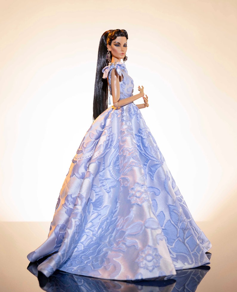 sky blue brocade dress for fashion royalty , Poppy Parker, Silkstone Barbie, fr6 , 12'' Fashion Doll by Rimdoll image 7