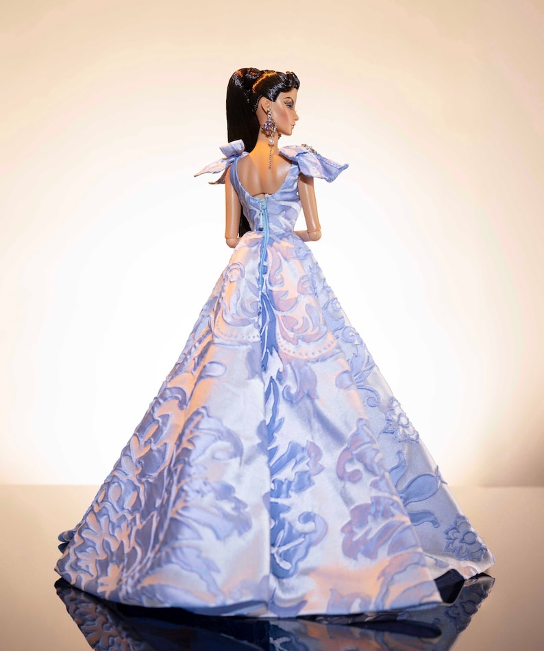 sky blue brocade dress for fashion royalty , Poppy Parker, Silkstone Barbie, fr6 , 12'' Fashion Doll by Rimdoll image 9