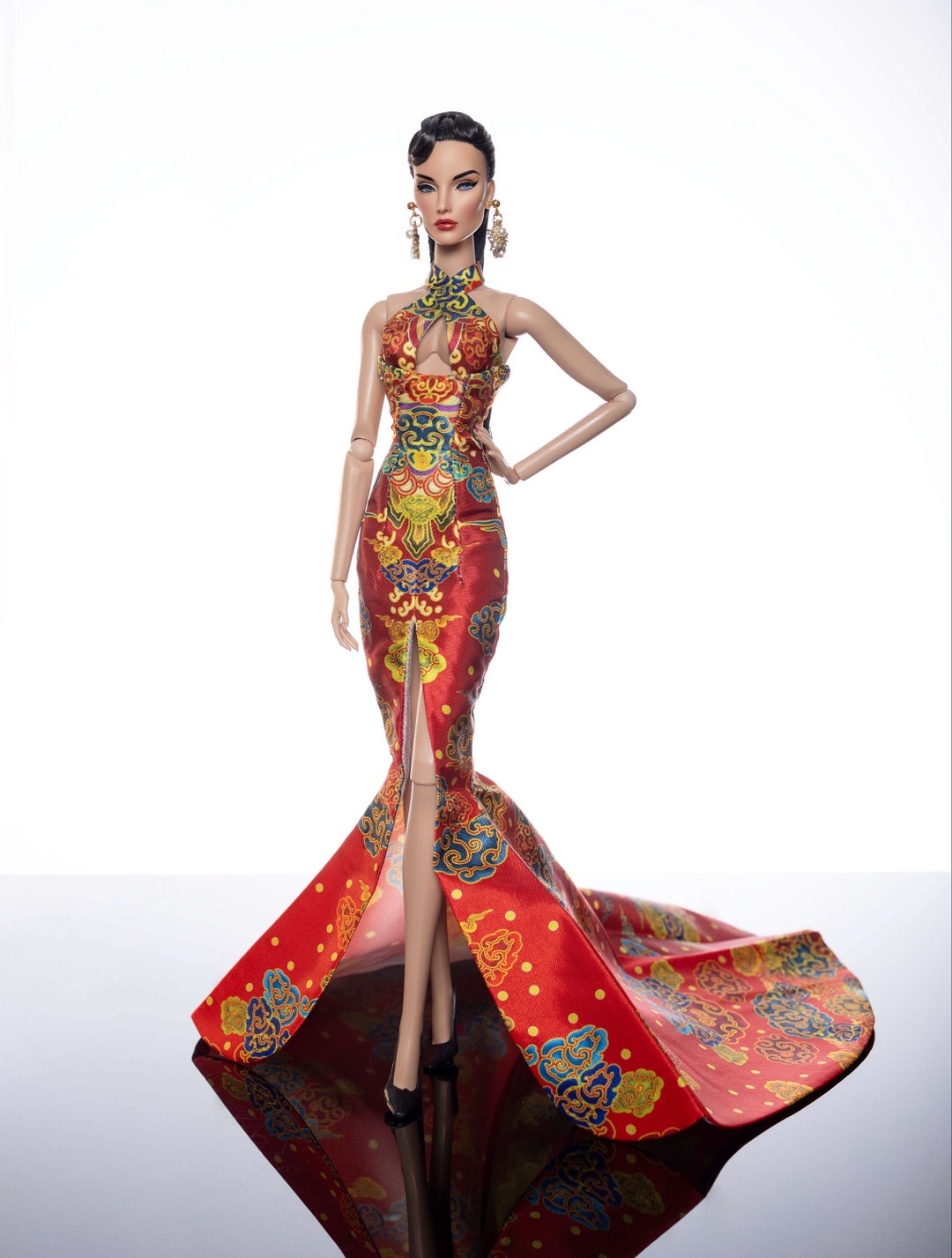 Vestido de nube roja para Rimdoll y Fashion Dolls de 12