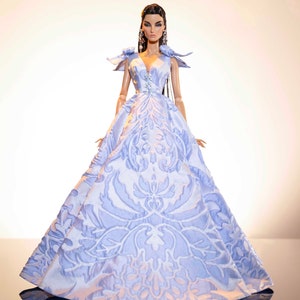sky blue brocade dress for fashion royalty , Poppy Parker, Silkstone Barbie, fr6 , 12'' Fashion Doll by Rimdoll image 3