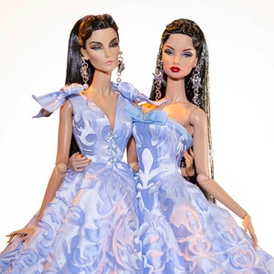 sky blue brocade dress for fashion royalty , Poppy Parker, Silkstone Barbie, fr6 , 12'' Fashion Doll by Rimdoll image 10