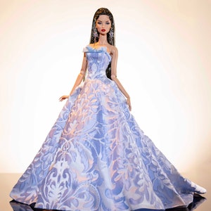 sky blue brocade dress for fashion royalty , Poppy Parker, Silkstone Barbie, fr6 , 12'' Fashion Doll by Rimdoll image 2