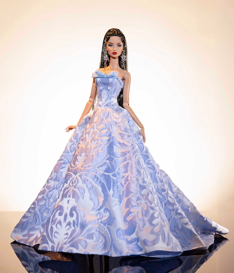 sky blue brocade dress for fashion royalty , Poppy Parker, Silkstone Barbie, fr6 , 12'' Fashion Doll by Rimdoll image 2