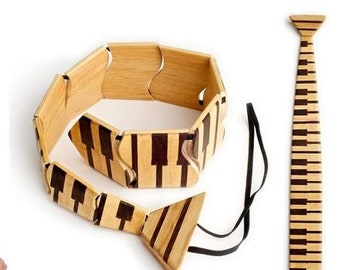 Piano Keyboard Tie - Flexible made from Wood