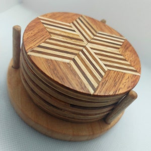 Wooden Star Drink Coasters Handmade Veneer & Inlay Set of 6 or Individual