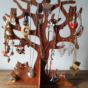 Wooden Jewelry Tree Organizer: Necklace, Earring, Ring Holder