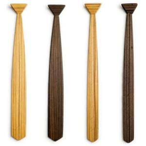 Può includere: Quattro cravatte di legno, due con venatura di legno chiaro e due con venatura di legno scuro. Le cravatte sono tutte della stessa forma e dimensione.