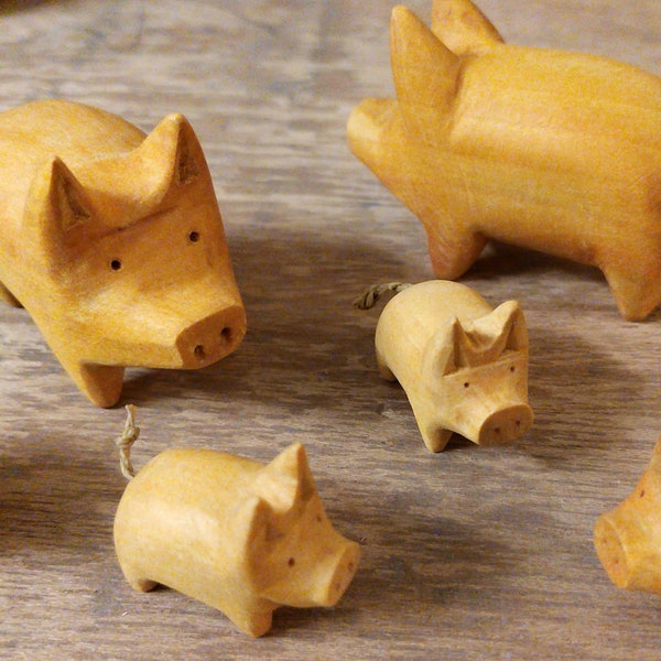 Hand Carved Wooden Pig: Natural Wood Animal Figurine