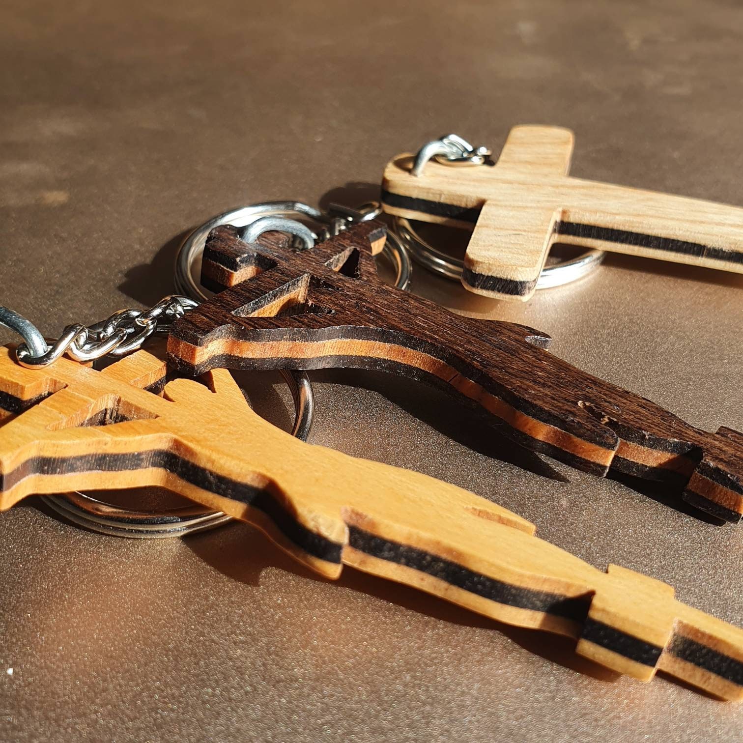 Wooden Cross Keyring Wood Jesus Crucifix Keychain. Religious Gift