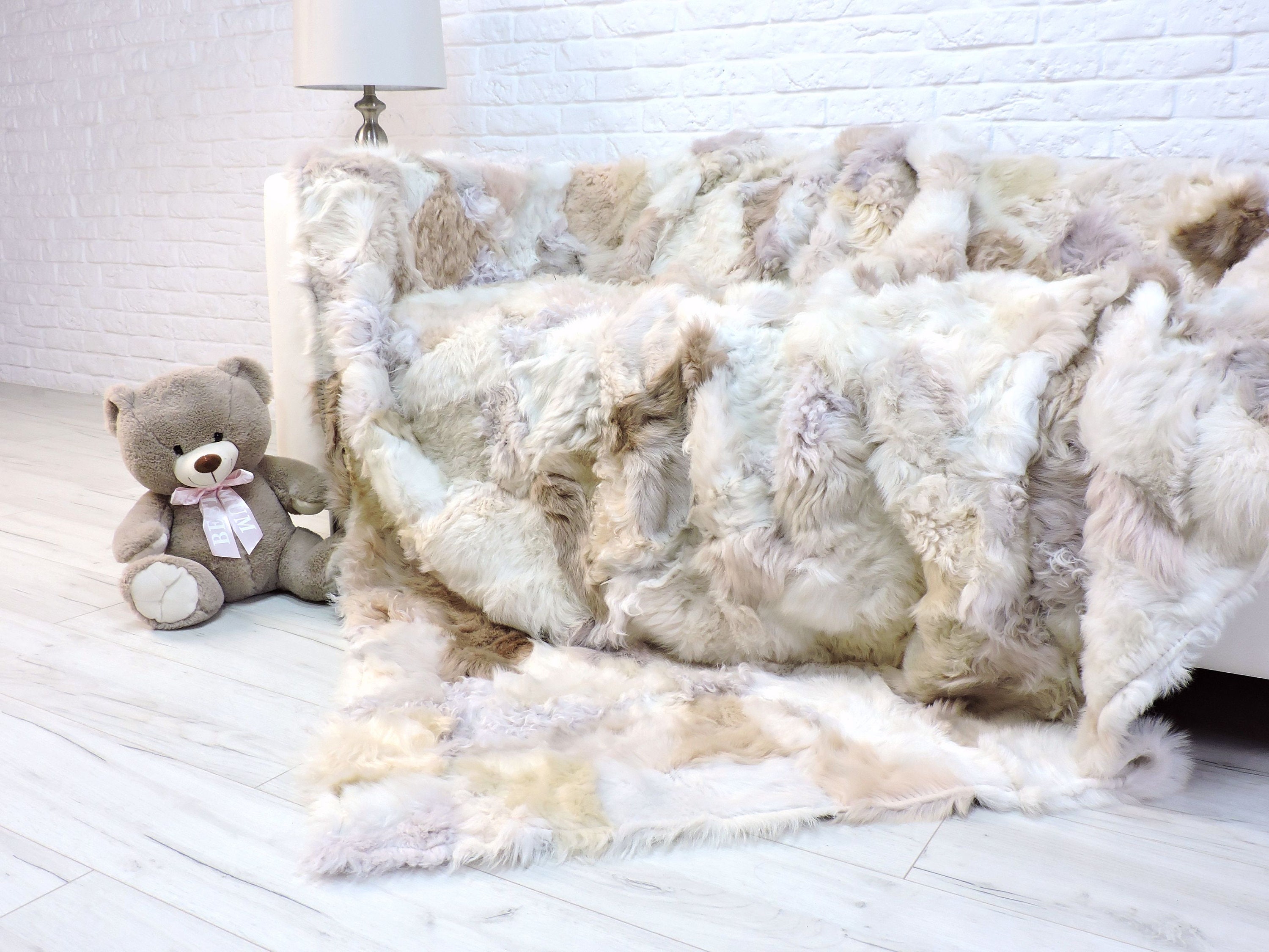 Real fur throw king fur blanket patchwork fur cream fur Etsy