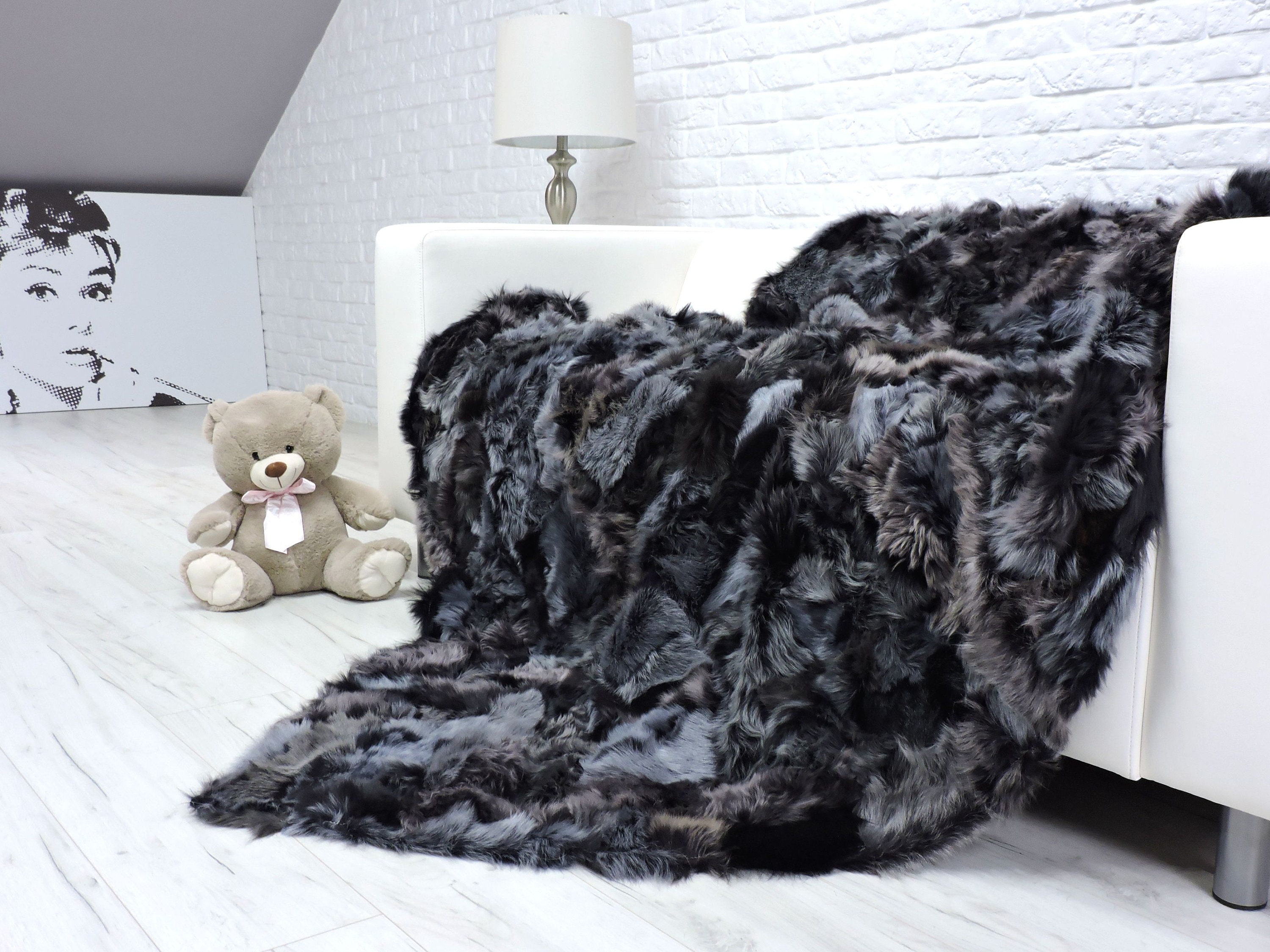 Throw blanket real fur blanket patchwork fur large fur Etsy