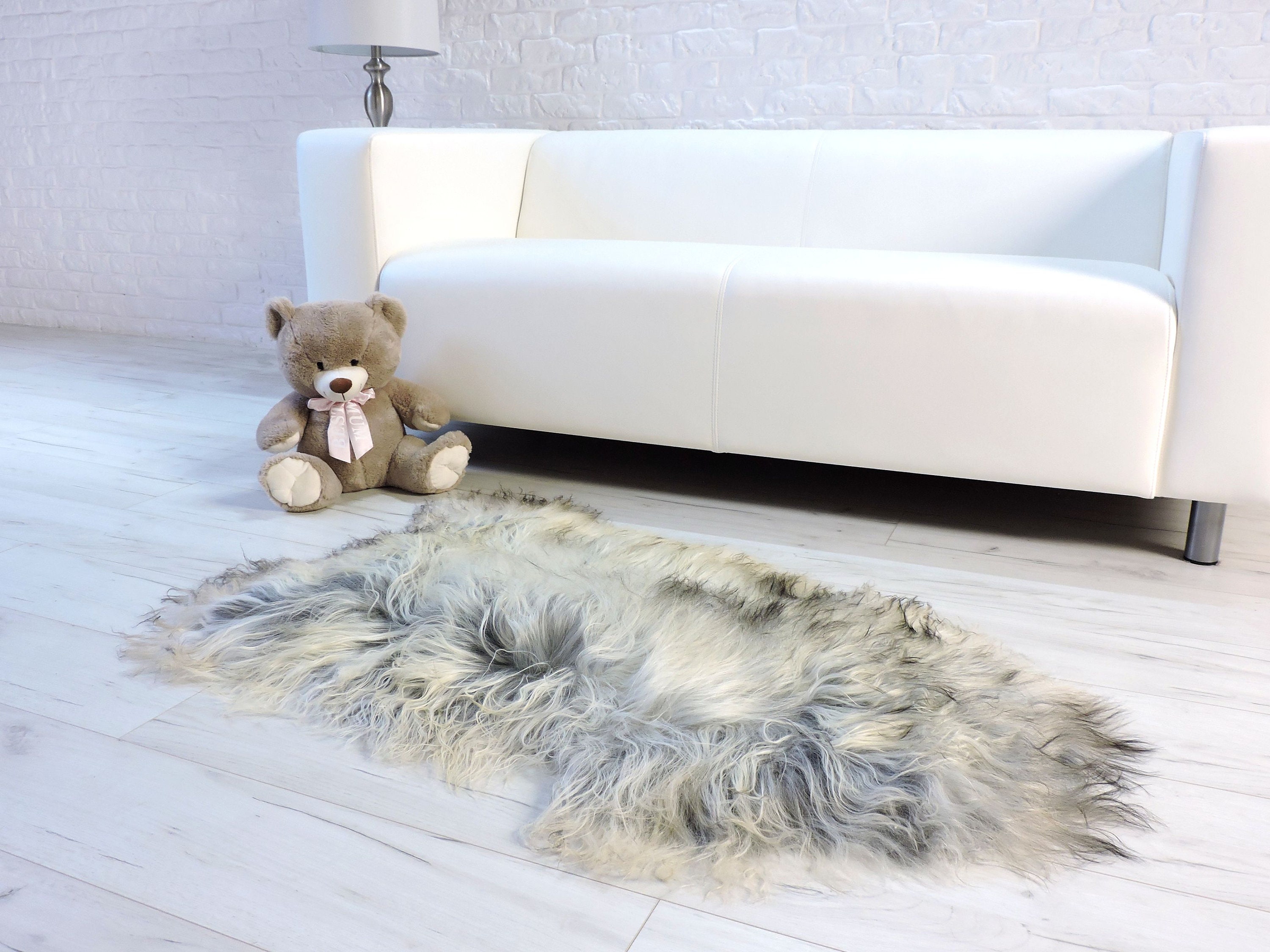 Real Sheepskin Rug Shaggy Rug Icelandic Grey Sheepskin Etsy