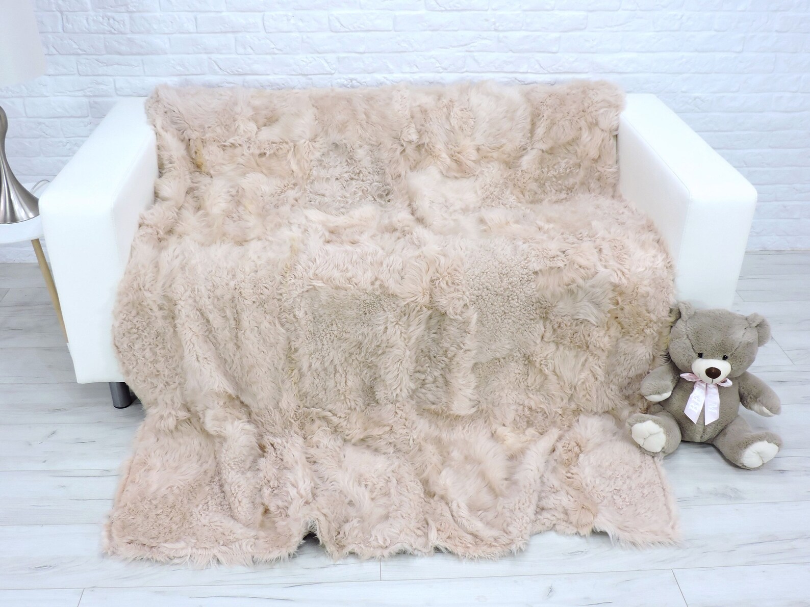 Real fur throw large fur blanket patchwork fur beige and Etsy