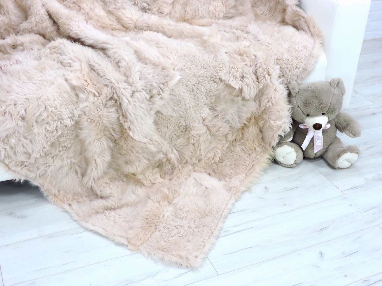 Real fur throw large fur blanket patchwork fur beige and Etsy