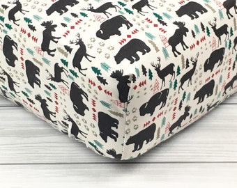 Woodland Crib Sheet // Woodland Nursery Baby Bedding // Woodland Animals Toddler Bed Sheet // Cotton Fitted Crib Sheets // Outdoor Nursery