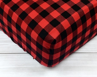 Buffalo Plaid Crib Sheet // Lumberjack Crib Sheets // Woodland Crib Sheets // Red and Black Baby Sheets // Woodland Nursery Bedding