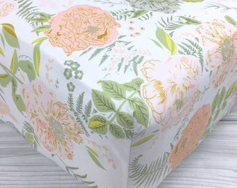 Peach Peonies Crib Sheet // Crib Sheets Floral // Flower Crib Sheet // Floral Nursery Bedding // Baby Bedding Girl // Girl Bedding