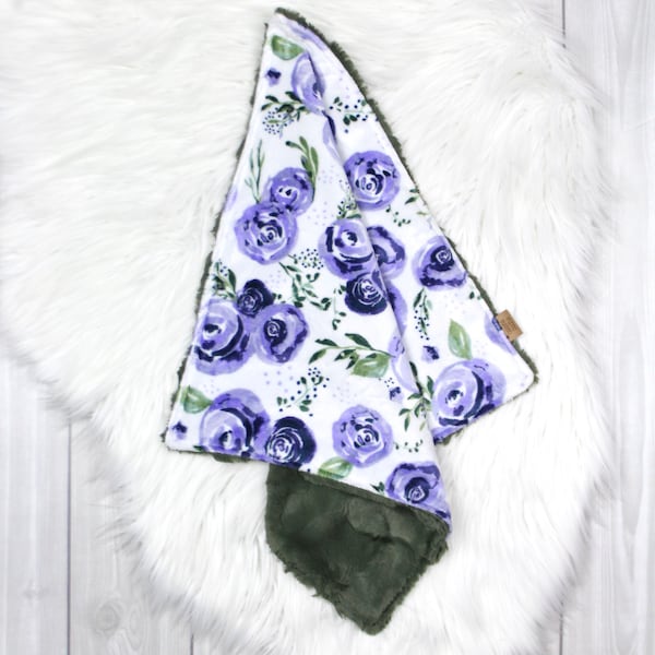 Purple Roses Lovey Blanket // Floral Minky Blanket // Flower Lovey // Baby Girl Lovies // Security Blanket // Comfort Blanket // Baby Gift