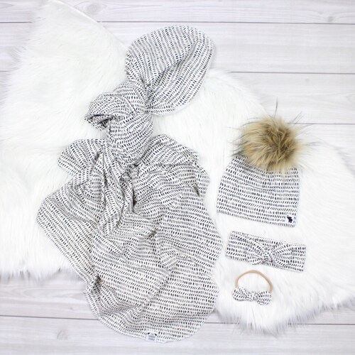 Black Watercolor Swaddle Set // Monochrome Swaddle Blanket // Etsy