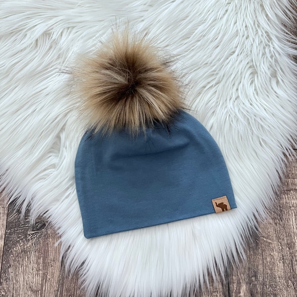 Denim Pom Beanie // Blue Beanie // Baby Boy Beanie // Toddler Girl Beanie // Newborn Beanie // Fall Beanie // Winter Cold Weather Hat