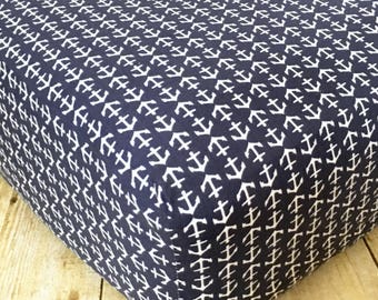 Navy Blue Anchors Crib Sheet or Changing Pad Cover || Nautical Nursery Baby Bedding || Sailor Infant Crib Sheet || Anchor Toddler Bed Sheet