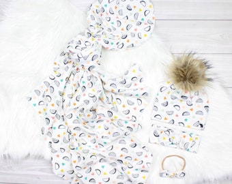 Taco Swaddle Set // Taco Swaddle Blanket // Neutral Swaddle Wrap // Baby Blanket // Hospital Blanket Set // Stretchy Swaddle and Beanie