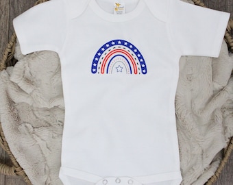 American Rainbow Bodysuit // Patriotic Kids Shirt // USA 4th of July T-shirt // Red White and Blue Rainbow Baby Top