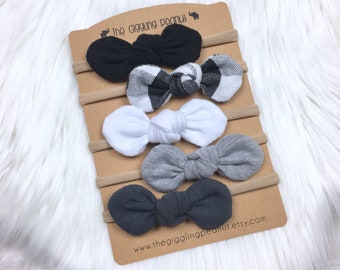 Monochrome Mini Knot Collection // Knotted Nylon Headband // Monochrome Headbands // Black and White Nylon Headbands // Monochrome Baby Bows