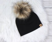 Black Pom Beanie Neutral Baby Beanie Baby Beanie Toddler Beanie Newborn Beanie Black Beanie Winter Cold Weather Hat
