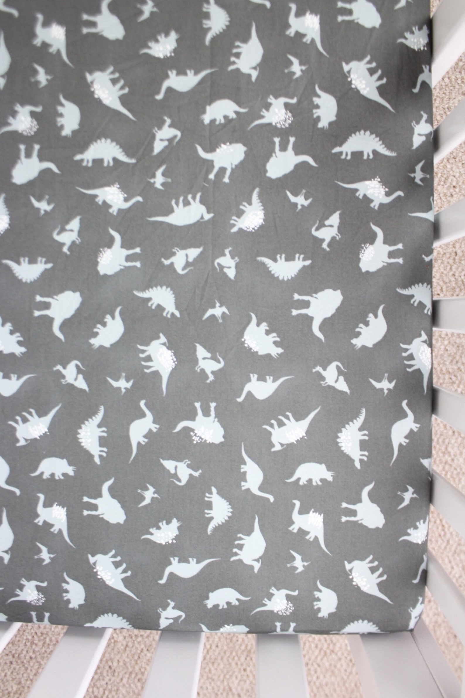 Gray Dinosaur Crib Sheet // Dino Crib Sheet // Dinosaur Baby Etsy