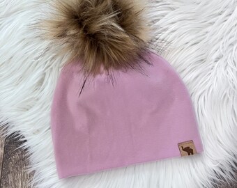 Berry Pom Beanie // Mauve Purple Beanie // Baby Girl Beanie // Toddler Beanie // Newborn Beanie // Fall Beanie // Winter Cold Weather Hat