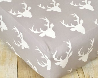 Gray Buck Crib Sheet // Woodland Crib Sheet // Woodland Nursery Bedding  // Deer Crib Sheets // Woodland Bedding // Hunting Baby Crib Sheet