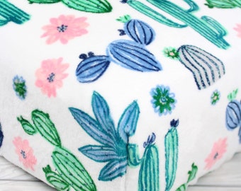 Cactus Minky Crib Sheet // Minky Changing Pad Cover // Minky Sheet // Cactus Crib Sheet // Succulent Nursery Bedding // Girl Baby Bedding