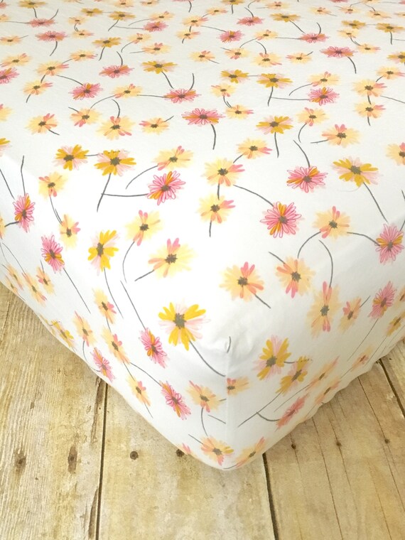 yellow floral crib sheet