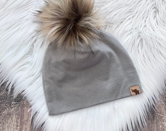 Stone Gray Pom Beanie // Grey Beanie // Baby Beanie // Toddler Beanie // Newborn Beanie // Fall Beanie // Winter Cold Weather Hat