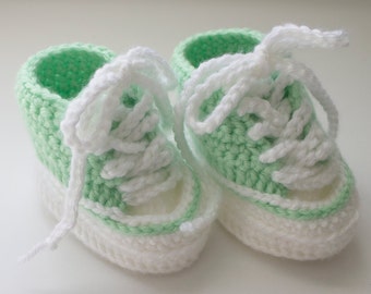 Baby Crochet High Top Shoe Bootie, Mint,  0-3 Months