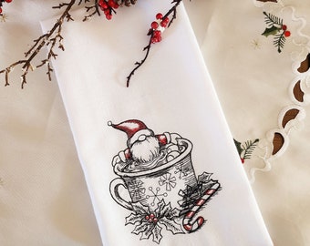 Embroidered Christmas Hot Cocoa Spa Gnome Kitchen Dish Towel