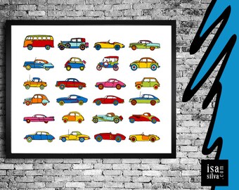 Classic Cars * * Wall Print, illustration, wall decoration, wall Art,-classic cars-wall frame, decoration, illustration