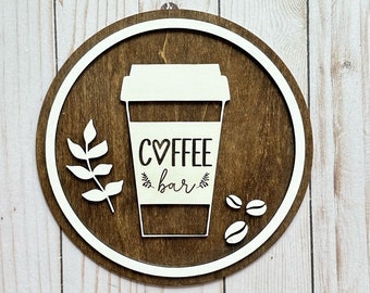 Coffee bar 3D sign, Rustic small circle coffee bar sign farmhouse kitchen decor, laser cut coffee bar sign, tier tray kitchen decor