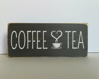 Coffee & Tea bar sign, Rustic Kitchen decor, Coffee wood sign for kitchen decor, Small Wood sign, Coffee and Tea sign, Gray rustic sign